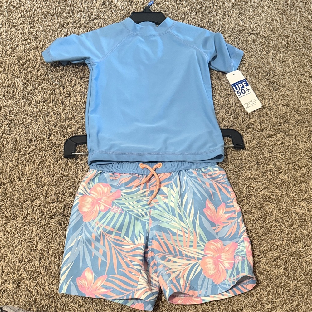 Tommy Bahama Blue Rashguard with Tropical Print Shorts